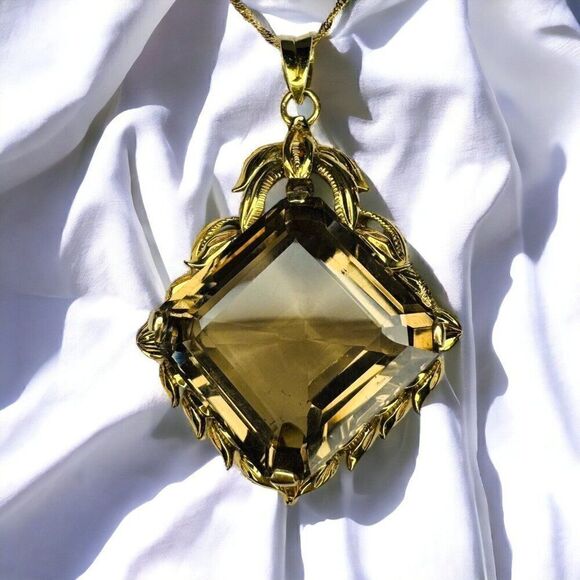 MASSIVE 18k Gold- 30.54 Carat Citrine Necklace -29"-Mid Century- 750 Gold -14.7g - Picture 7 of 7